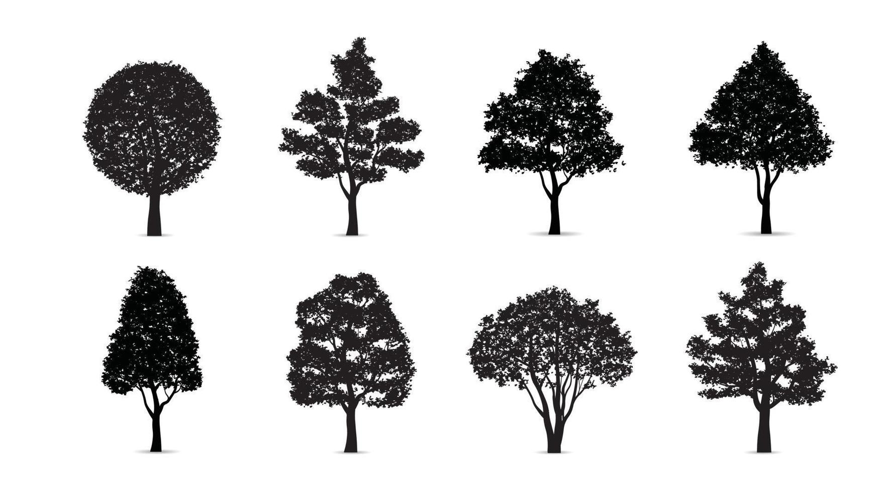 uppsättning av träd silhuetter isolerat på vit bakgrund för landskap design och arkitektonisk kompositioner med bakgrunder. vektor illustration.