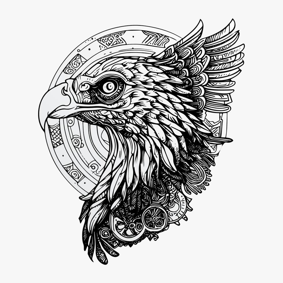 Adler Kopf ist ein mächtig und majestätisch Bild, mit ein heftig Vogel von Beute mit Scharf Augen, ein Scharf Schnabel, und Gefieder Das symbolisieren Stärke und Freiheit vektor