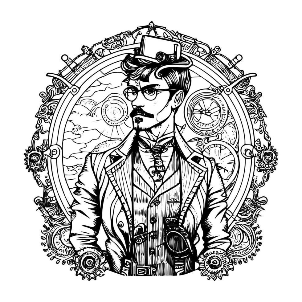 steampunk man illustrationer fattande de retro-futuristisk estetisk av dessa unik tecken vektor