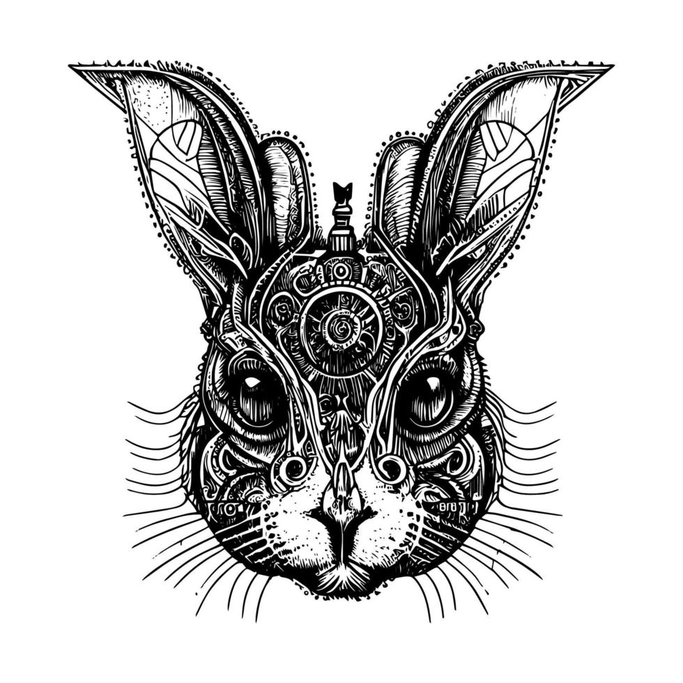 Steampunk Hase Hase Logo ist ein wunderlich und kreativ Symbol von Neugierde und Einfallsreichtum. es Mischungen das Charme von ein klassisch Hase mit ein futuristisch Steampunk ästhetisch vektor