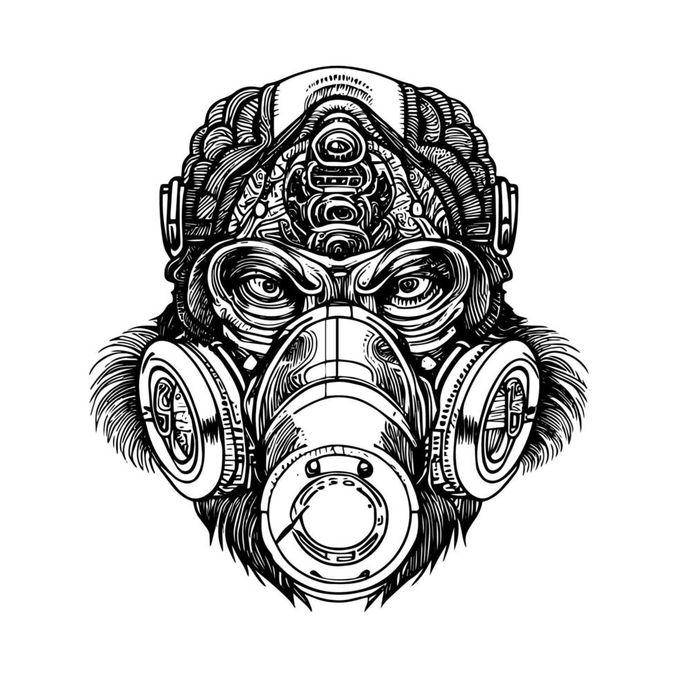 das wütend Gorilla mit ein Gas Maske Illustration Das sendet ein mächtig Botschaft vektor