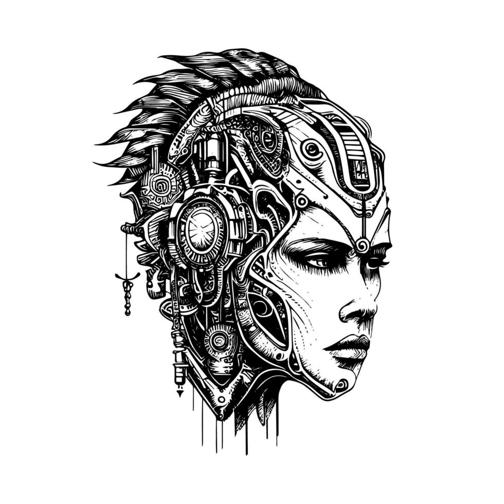 halber Mann halbe Maschine das Epos Cyborg Illustration von ein futuristisch Sein vektor