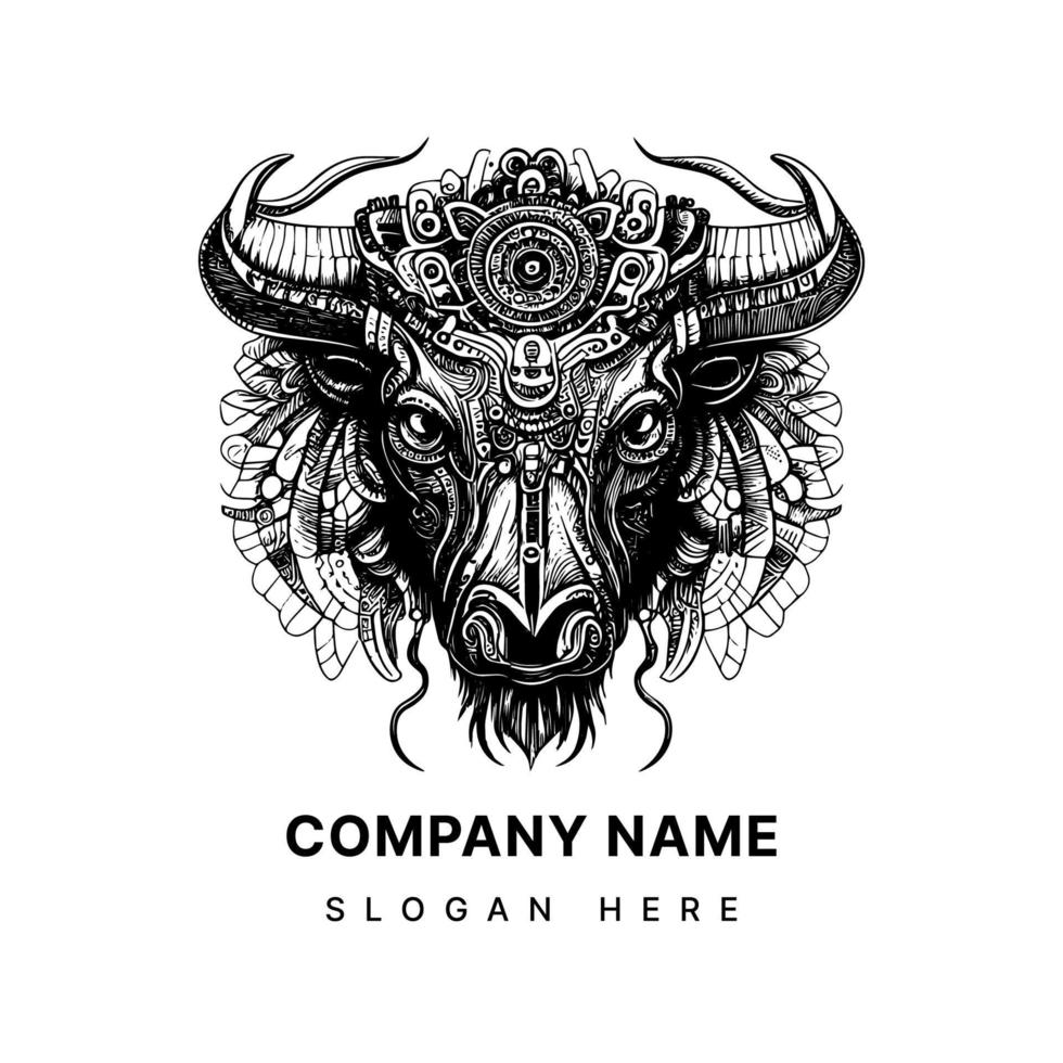 steampunk tjur bison buffel logotyp är en unik och fängslande representation av kraft och innovation. den skördetröskor element av de vild väst och trogen teknologi vektor