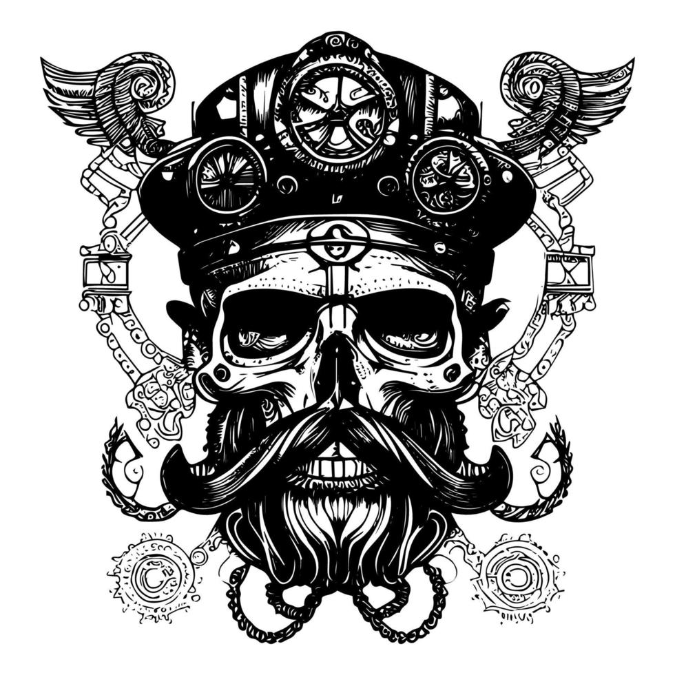 Logo Pirat Schädel tätowieren Beliebt Design Das repräsentiert ein rebellisch Geist, ein Liebe von Abenteuer, und ein Bereitschaft zu Umarmung das Unbekannt vektor