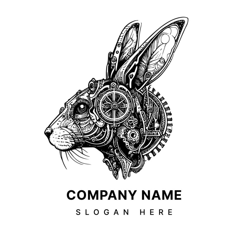 Steampunk Hase Hase Logo ist ein wunderlich und kreativ Symbol von Neugierde und Einfallsreichtum. es Mischungen das Charme von ein klassisch Hase mit ein futuristisch Steampunk ästhetisch vektor