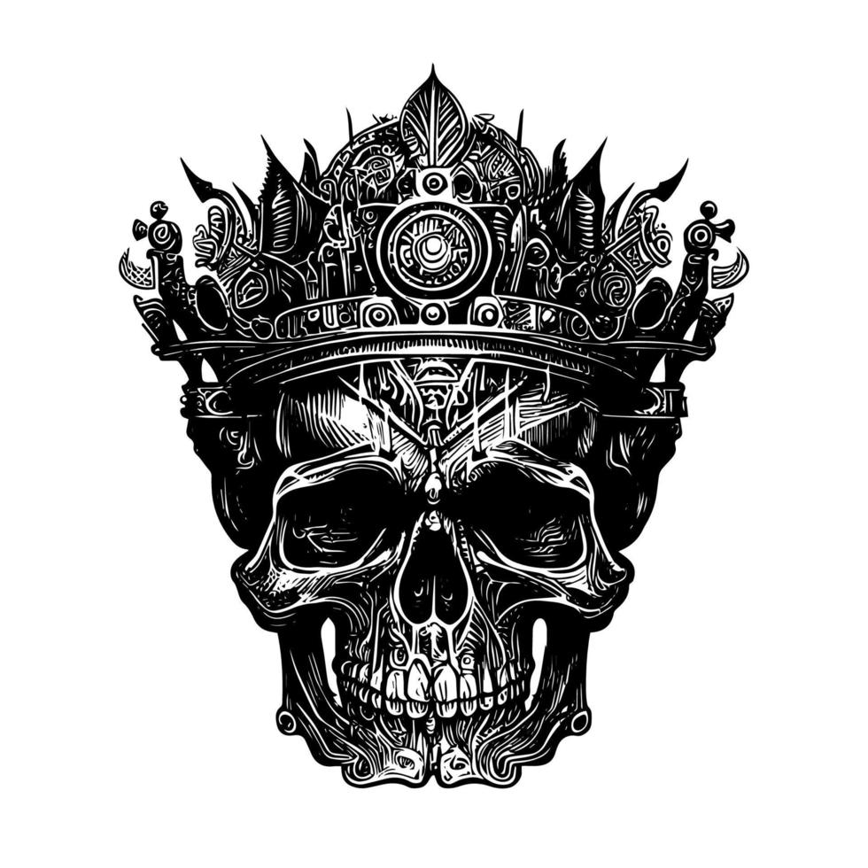 Schädel und Kronen Logo Illustration König von Tod Enthüllung das mysteriös Symbolismus vektor