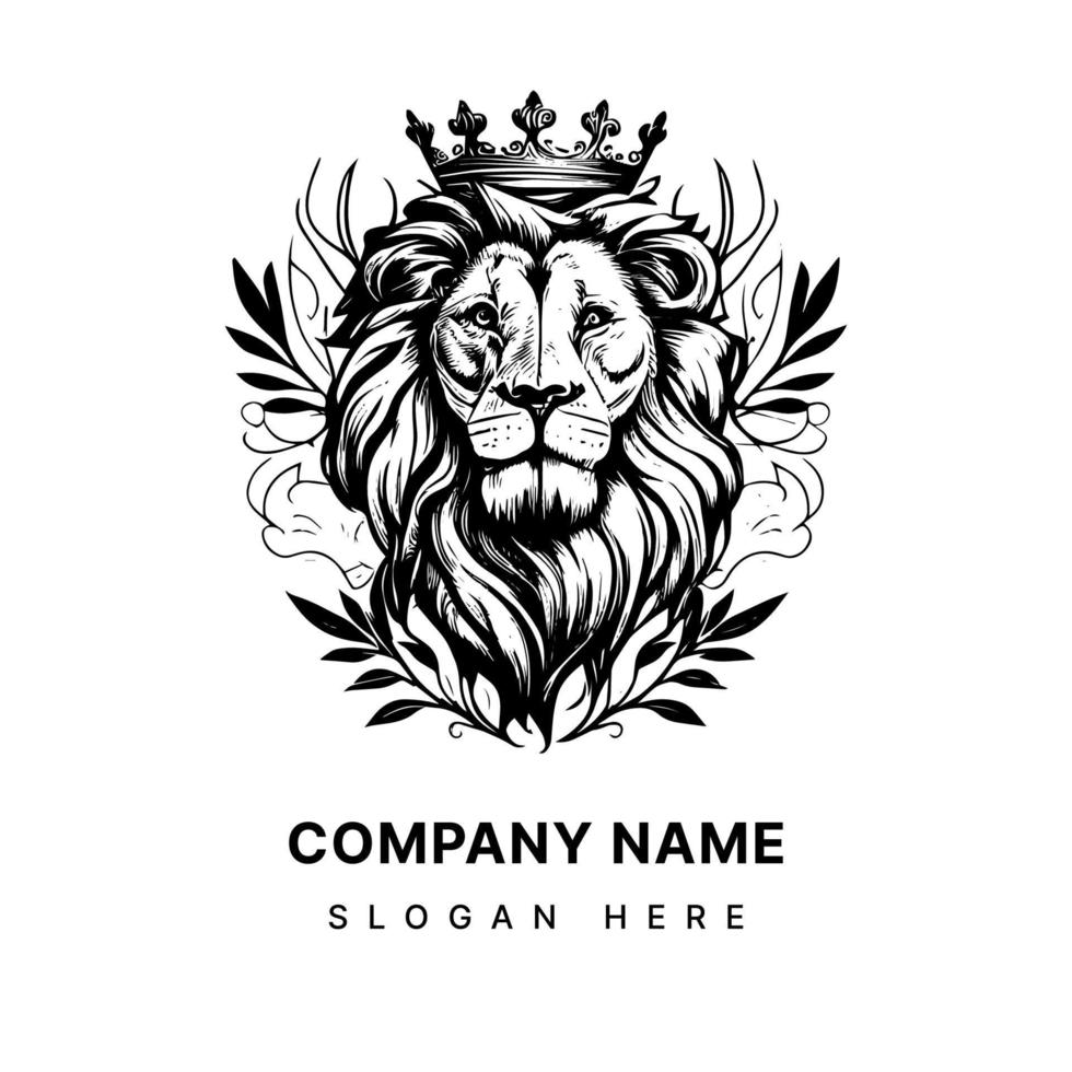lejon huvud logotyp stam- tatuering illustration för mod och ledarskap ryta med förtroende vektor