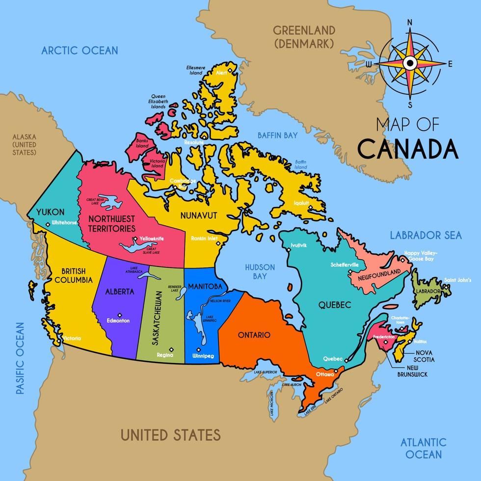 färgrik Karta av kanada vektor