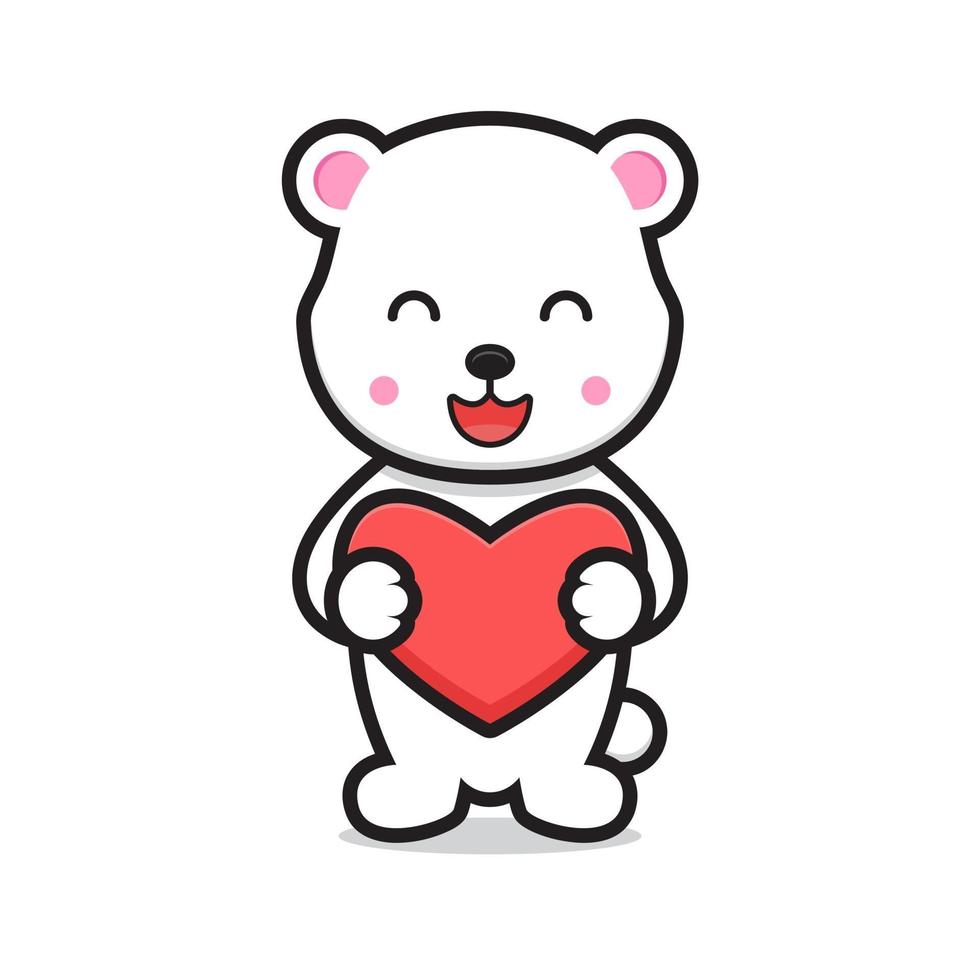 niedliche weiße Bär-Zeichentrickfigur, die Herz hält vektor