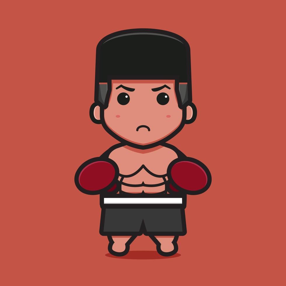 söt boxare karaktär med dubbel punch posera tecknad vektor ikon illustration