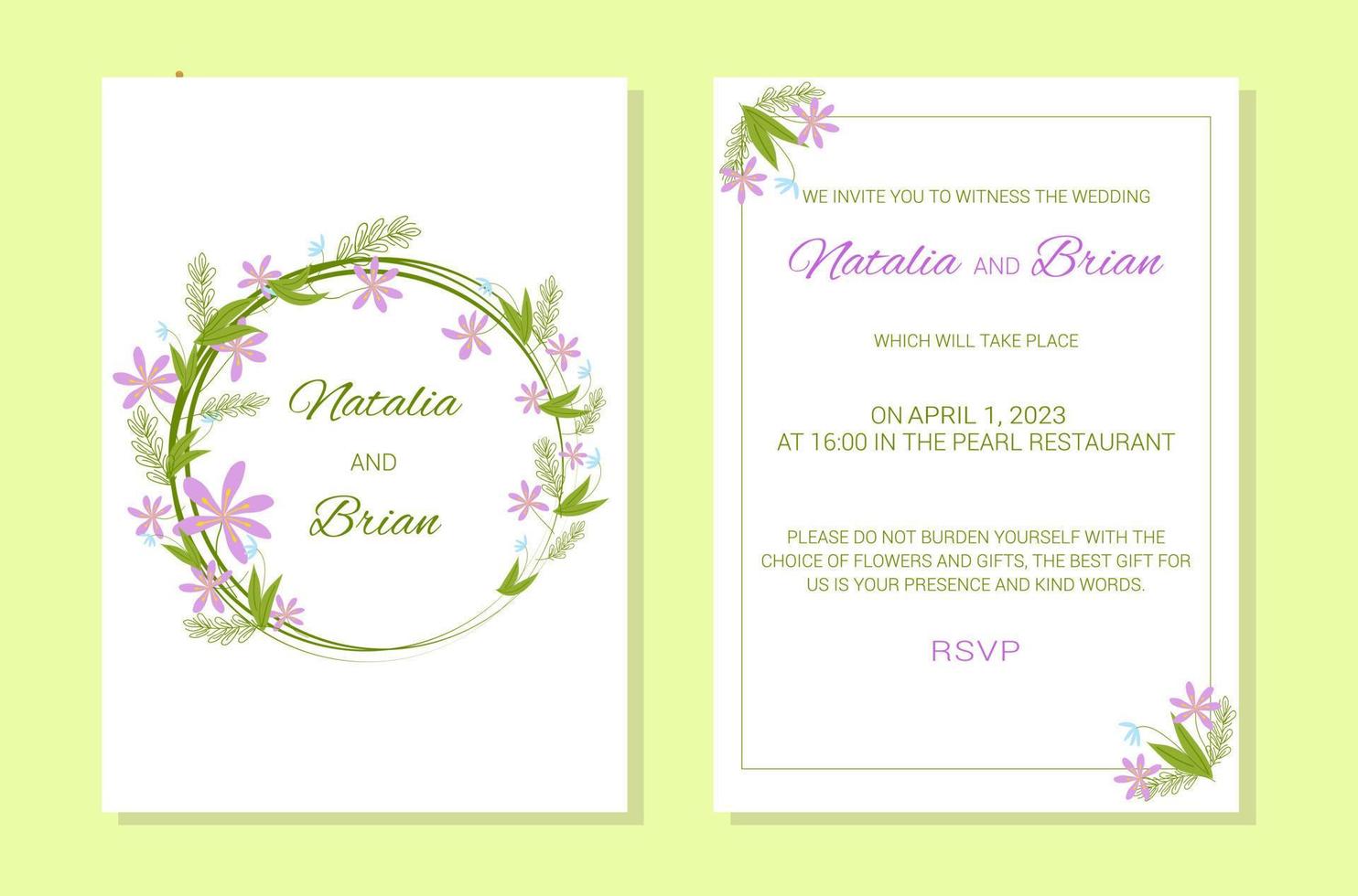 bröllop inbjudan mall. blomma ram och text vektor