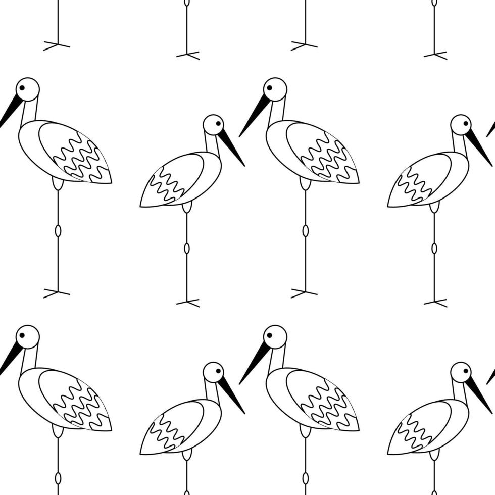 mönster på de tema av fåglar. fyrkant mönster med storkar. vektor linjär illustration.