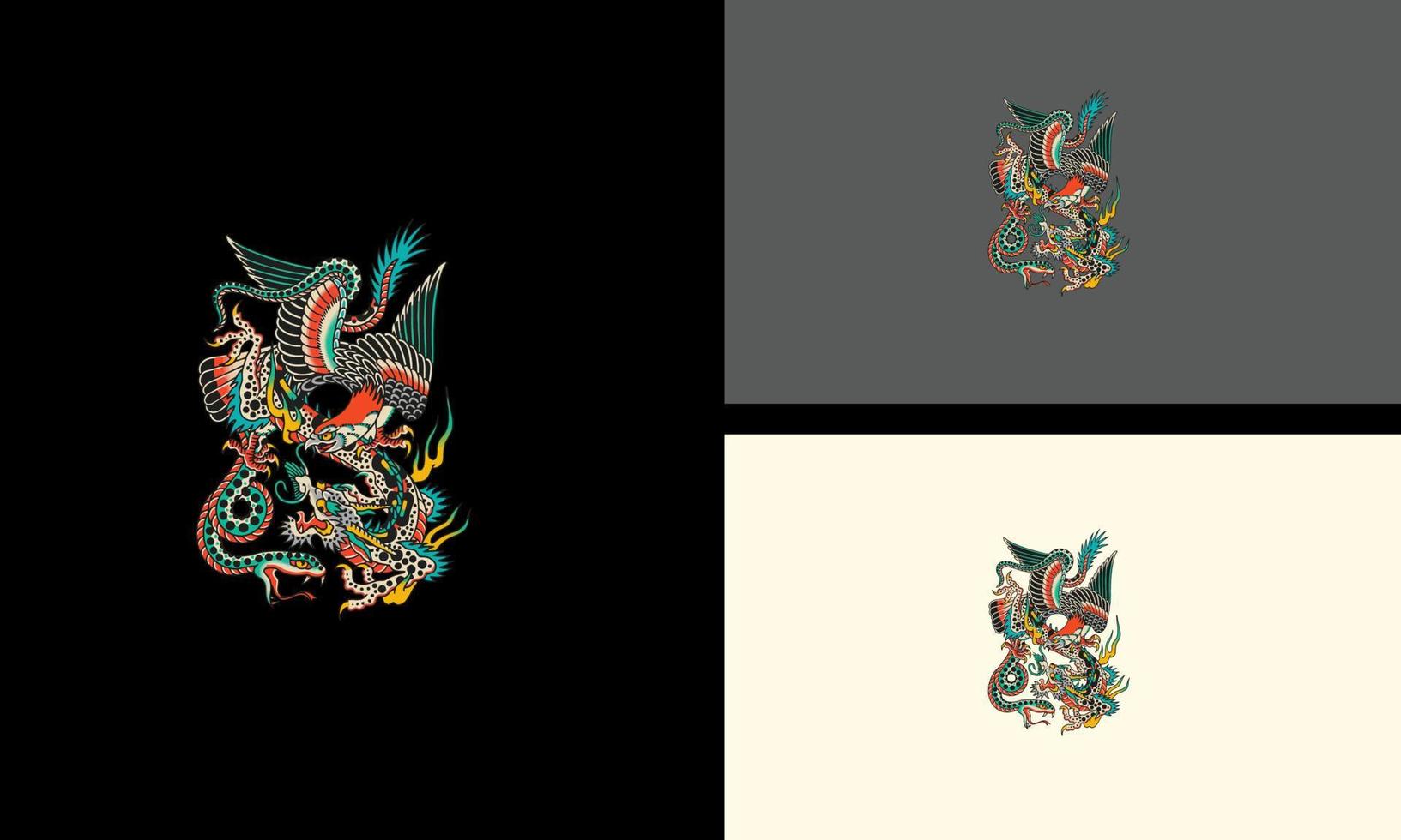 flygande fågel och drake vektor illustration tatuering design