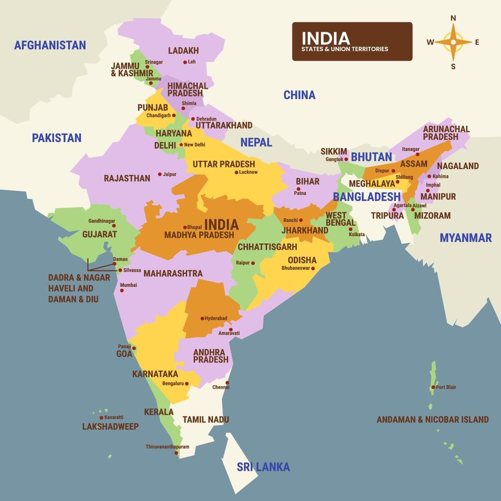 Land Karta av Indien vektor