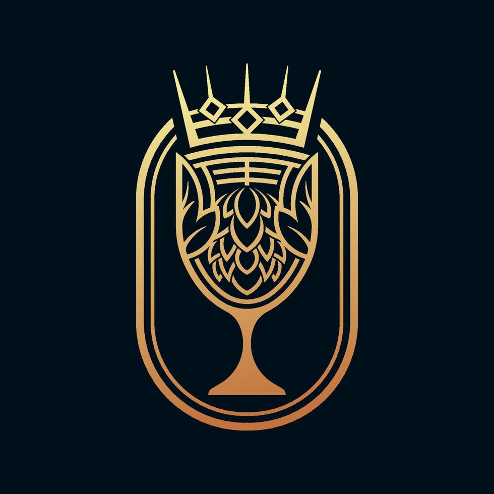 Brauerei Luxus Linie Logo, gekrönt Bier Glas Konzept vektor