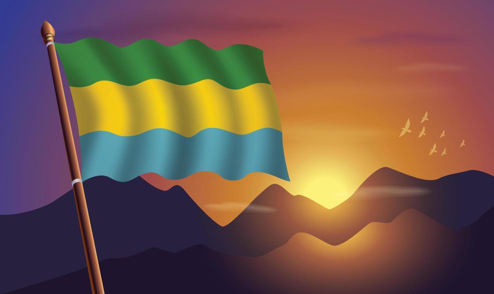 gabon flagga med bergen och solnedgång i de bakgrund vektor