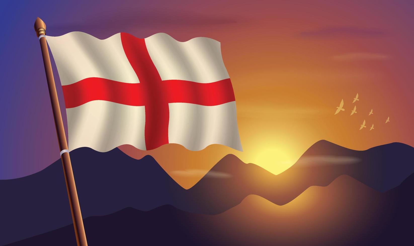 England Flagge mit Berge und Sonnenuntergang im das Hintergrund vektor