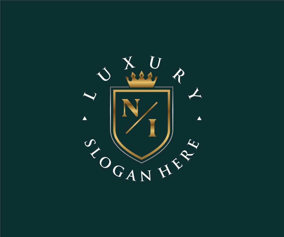Royal Luxury Logo-Vorlage mit anfänglichem ni-Buchstaben in Vektorgrafiken für Restaurant, Lizenzgebühren, Boutique, Café, Hotel, Heraldik, Schmuck, Mode und andere Vektorillustrationen. vektor