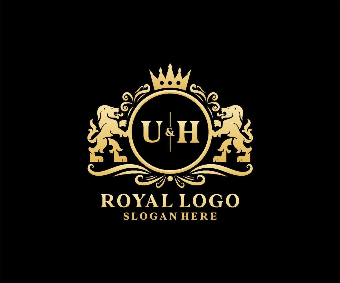 Initial uh Letter Lion Royal Luxury Logo Vorlage in Vektorgrafiken für Restaurant, Lizenzgebühren, Boutique, Café, Hotel, Heraldik, Schmuck, Mode und andere Vektorillustrationen. vektor