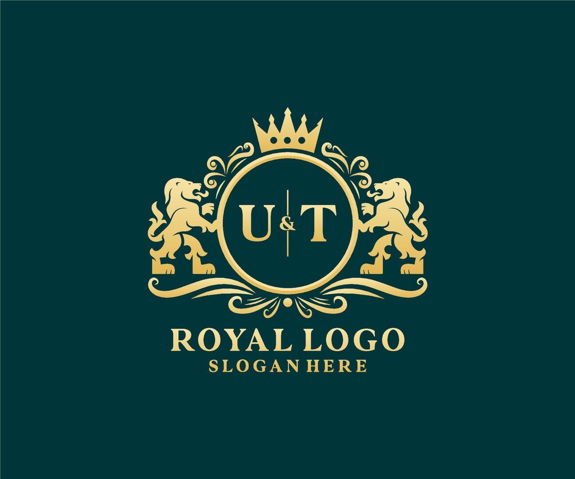 första ut brev lejon kunglig lyx logotyp mall i vektor konst för restaurang, kungligheter, boutique, Kafé, hotell, heraldisk, Smycken, mode och Övrig vektor illustration.