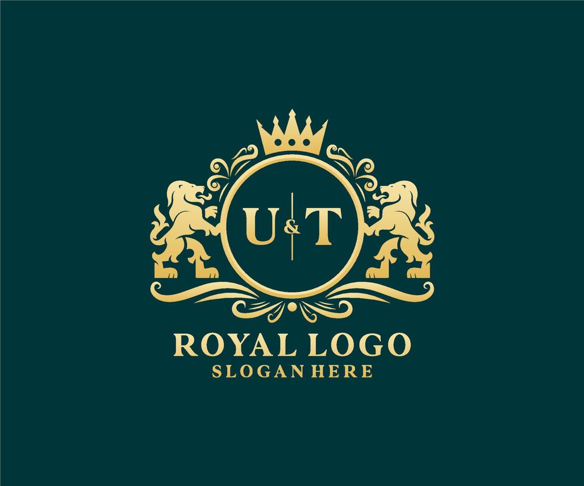 Initial ut Letter Lion Royal Luxury Logo Vorlage in Vektorgrafiken für Restaurant, Lizenzgebühren, Boutique, Café, Hotel, heraldisch, Schmuck, Mode und andere Vektorillustrationen. vektor