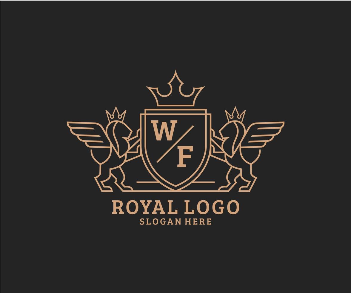 Initiale wf Brief Löwe königlich Luxus heraldisch, Wappen Logo Vorlage im Vektor Kunst zum Restaurant, Königtum, Boutique, Cafe, Hotel, heraldisch, Schmuck, Mode und andere Vektor Illustration.