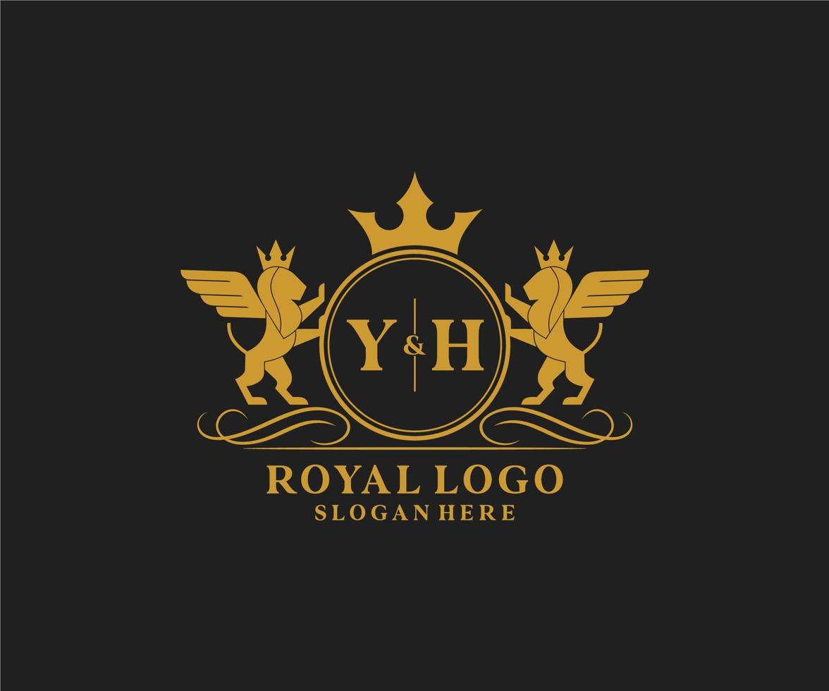 Initiale yh Brief Löwe königlich Luxus heraldisch, Wappen Logo Vorlage im Vektor Kunst zum Restaurant, Königtum, Boutique, Cafe, Hotel, heraldisch, Schmuck, Mode und andere Vektor Illustration.