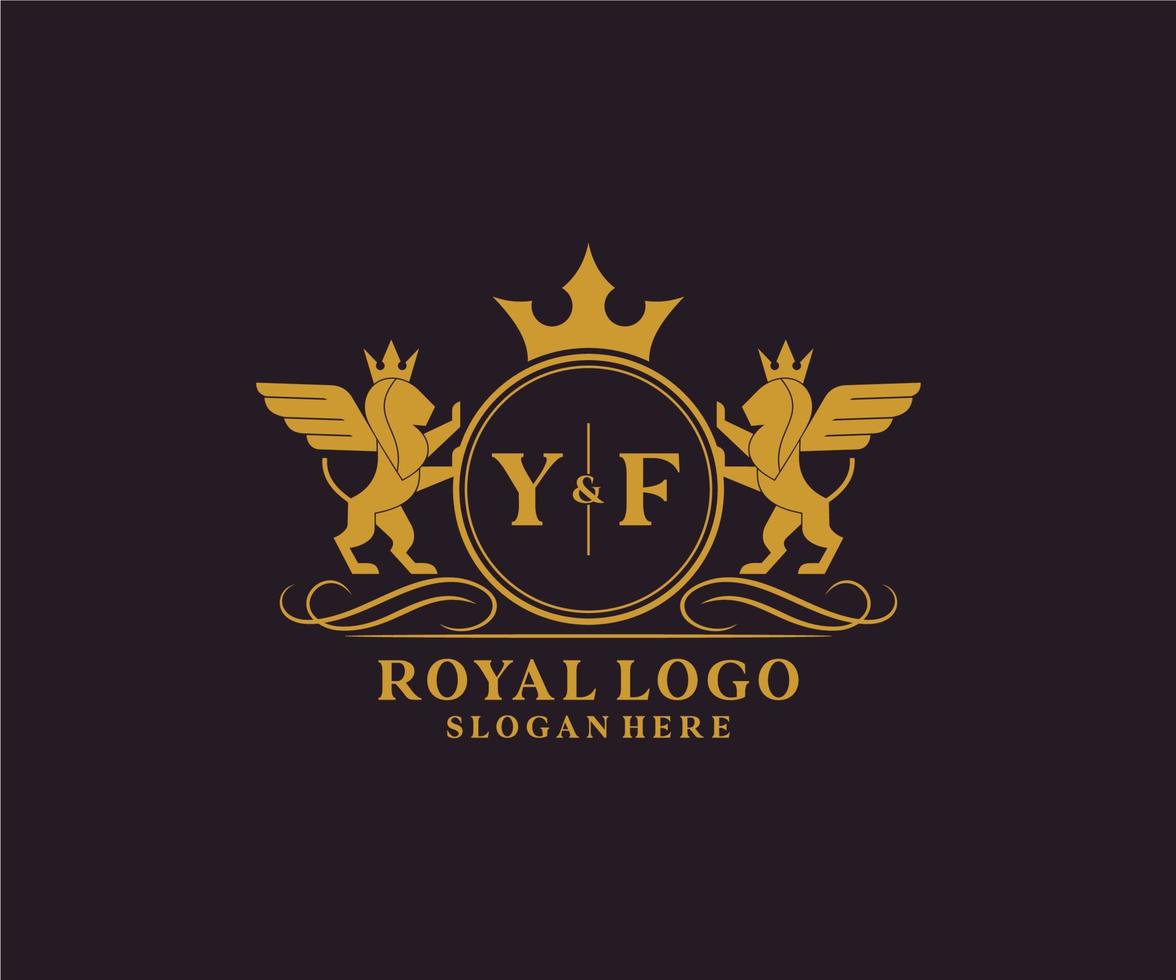 första yf brev lejon kunglig lyx heraldisk, vapen logotyp mall i vektor konst för restaurang, kungligheter, boutique, Kafé, hotell, heraldisk, Smycken, mode och Övrig vektor illustration.