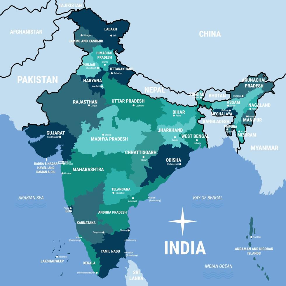 Indien Karta med internationell gränser vektor