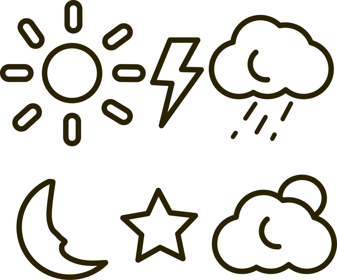 Wetter Symbole, Wetter Kritzeleien, Wolken, Sonne, Blitz, Regen, wolkig, Sterne vektor