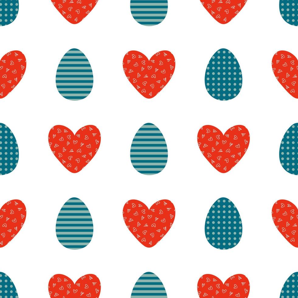 Ostern nahtlos Muster mit gestreift und gepunktet Eier und Gekritzel Herzen. perfekt drucken zum Tee, Papier, Stoff, Textil. vektor