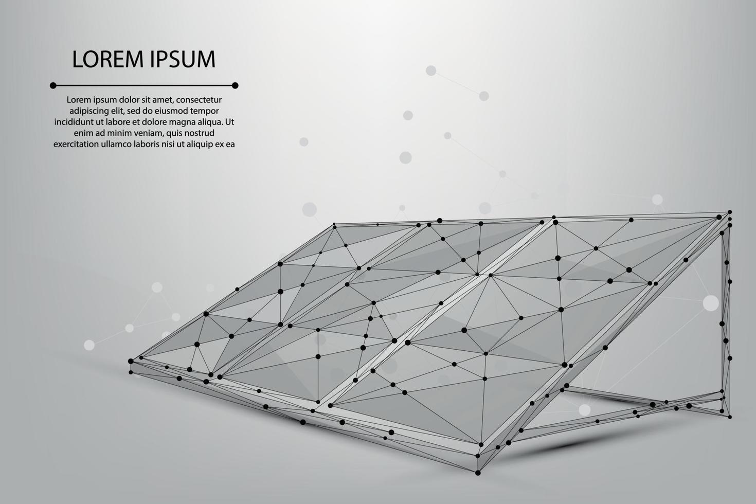 abstrakt Gittergewebe Linie und Punkt Solar- Tafel. niedrig poly Drahtmodell verlängerbar Energie Konzept. polygonal Energie Vektor Illustration