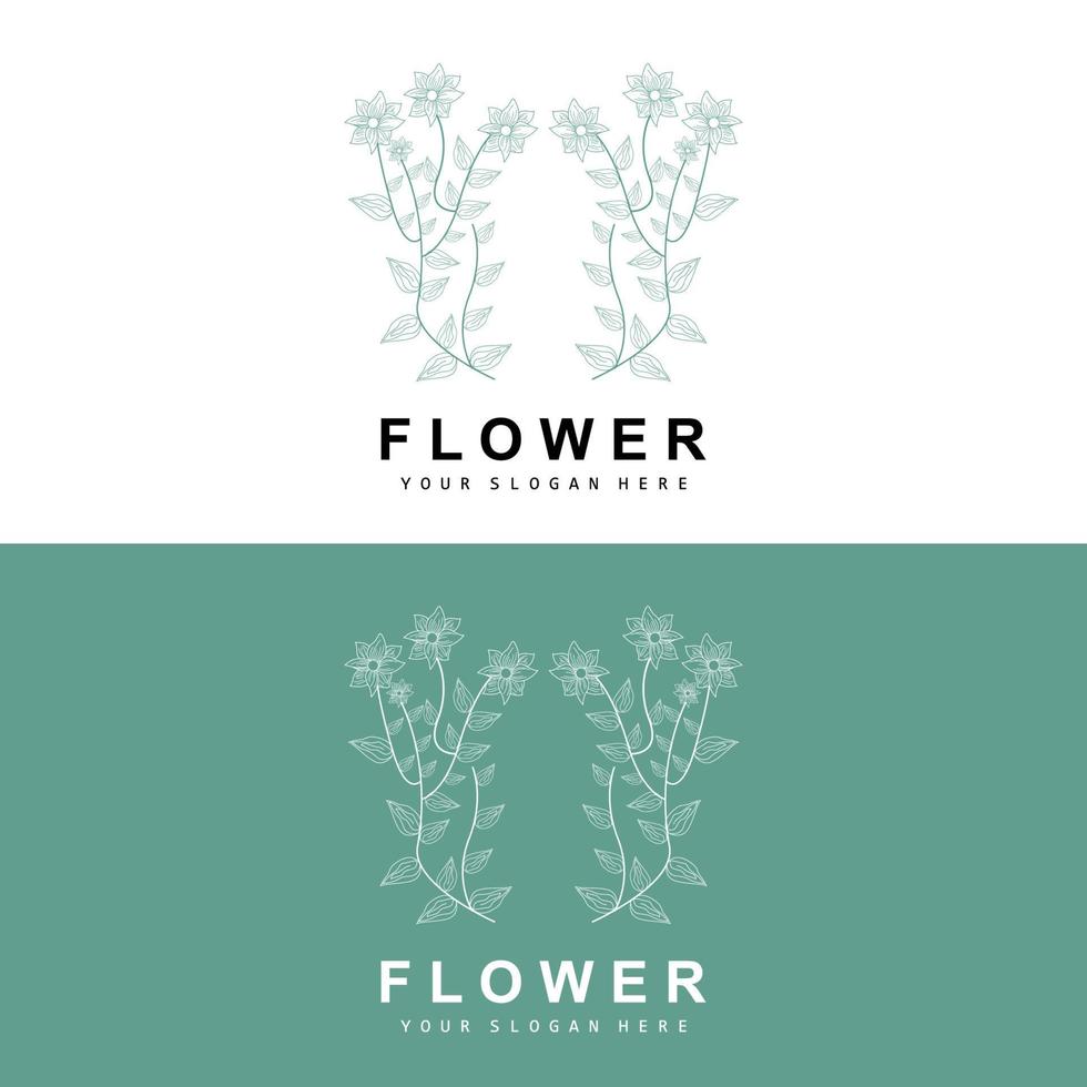 einfach botanisch Blatt und Blume Logo, Vektor natürlich Linie Stil, Dekoration Design, Banner, Flyer, Hochzeit Einladung, und Produkt branding