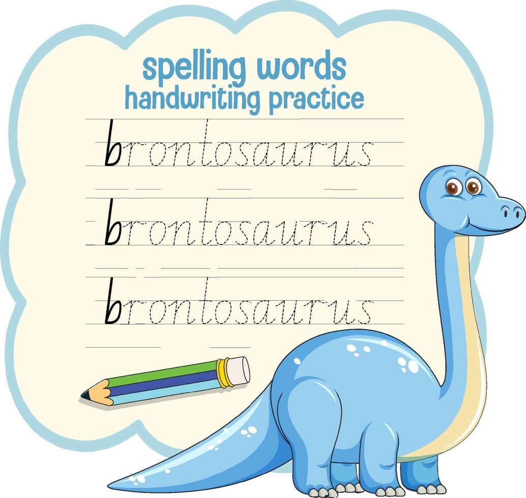 Arbeitsblatt Dinosaurier-Handschrift-Übungsarbeitsblatt vektor