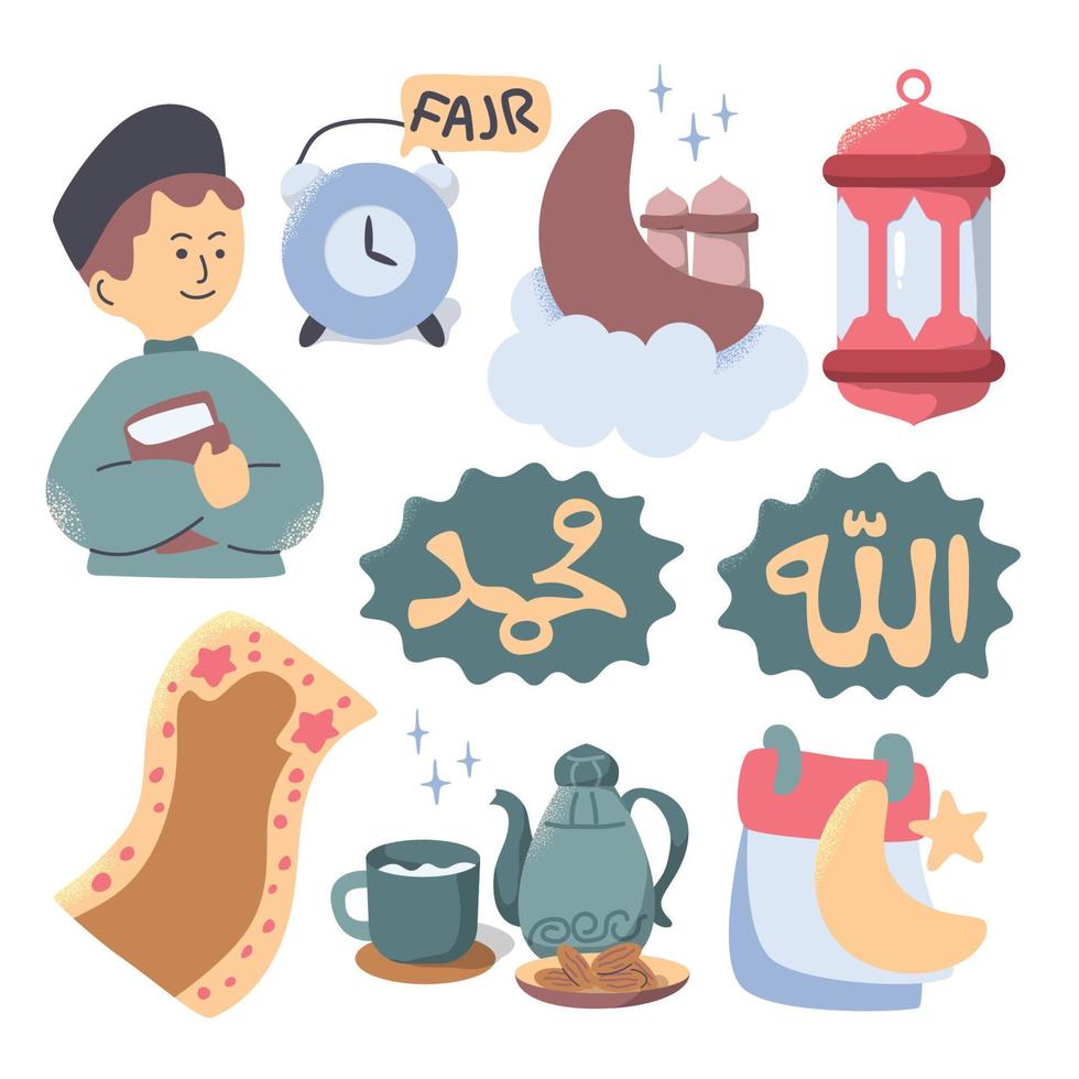 einstellen Sammlung handgemalt von Ramadan Illustration Vektor islamisch Ramadhan Design