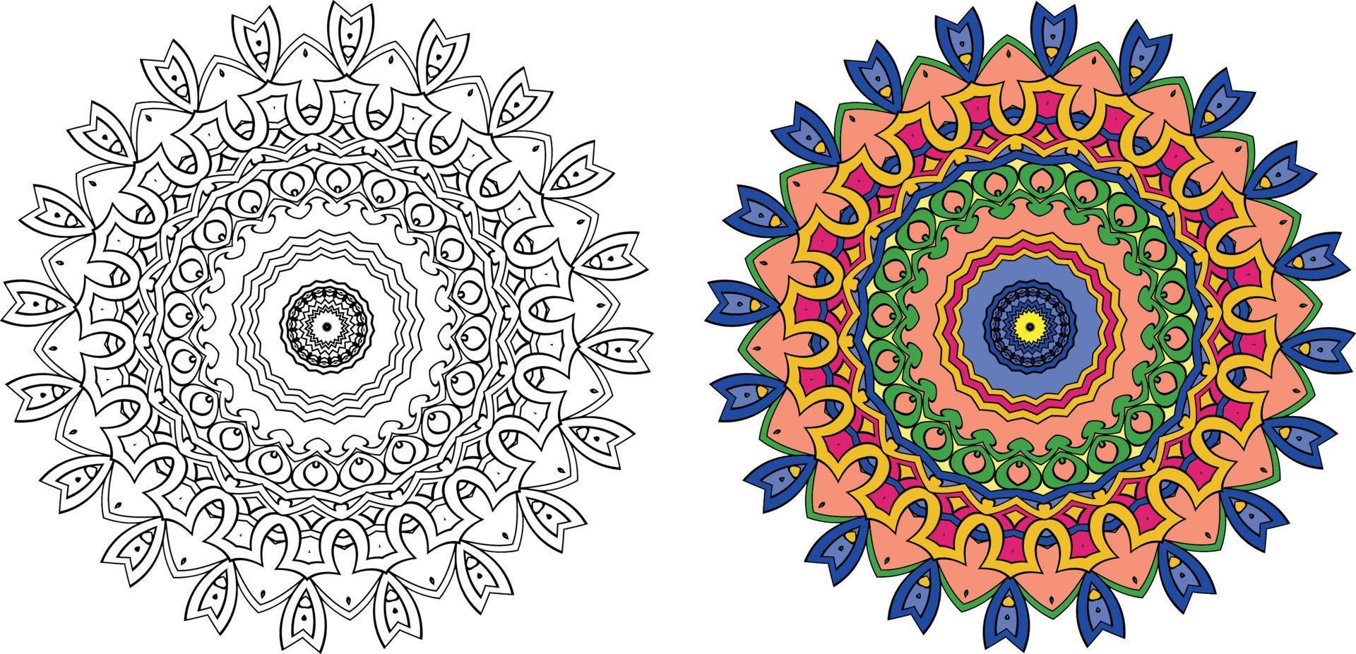 mandala målarbok. tapetdesign, kakelmönster, skjorta, gratulationskort, klistermärke, spetsmönster och tatuering. dekoration för inredning. vektor