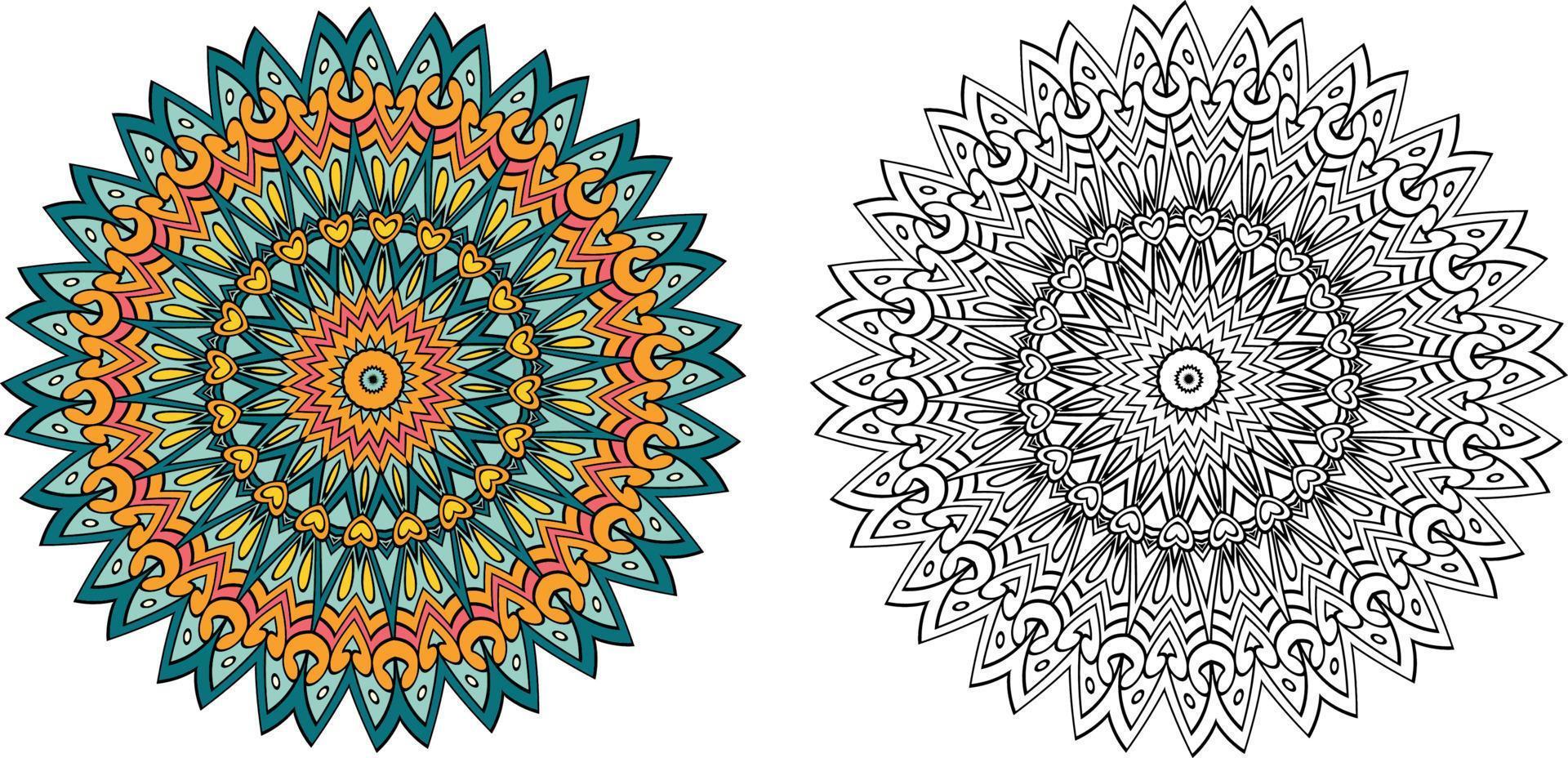 mandala målarbok. tapetdesign, kakelmönster, skjorta, gratulationskort, klistermärke, spetsmönster och tatuering. dekoration för inredning. vektor