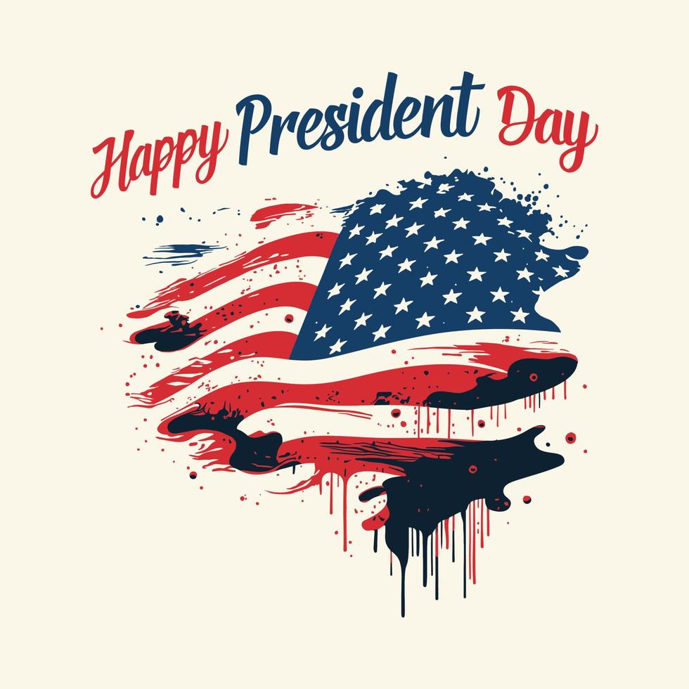 Lycklig president dag vektor illustration med grungy amerikan flagga
