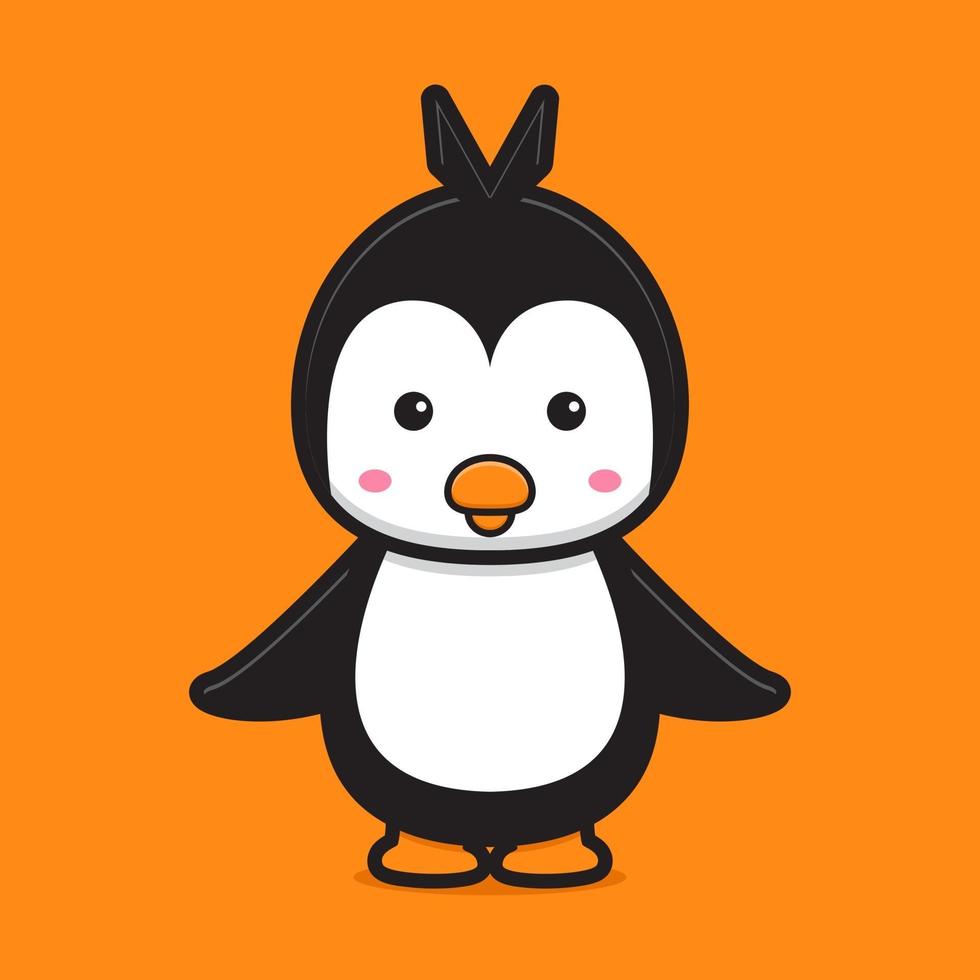 söt pingvin maskot karaktär tecknad vektor ikon illustration
