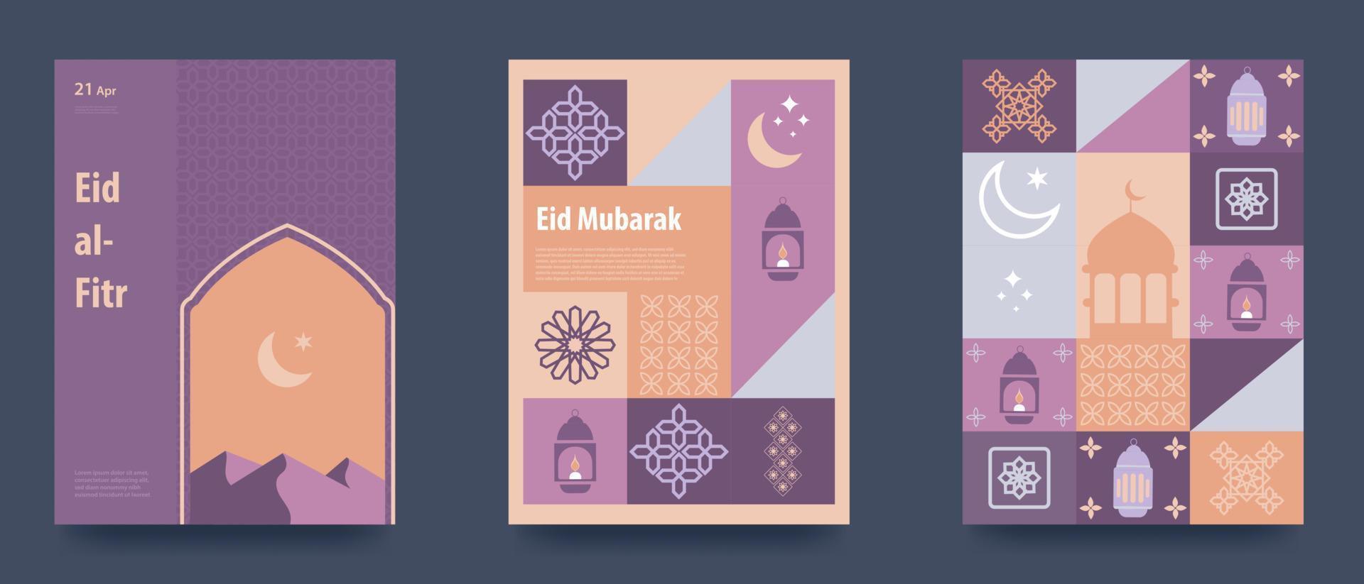 ramadan kareem. ramadan hälsning kort mall uppsättning. traditionell mönster och element. affisch, media baner. vektor illustration
