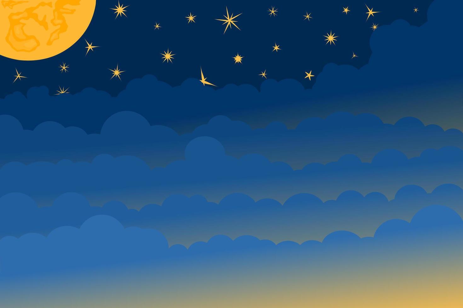 halv måne, stjärnor och moln på de mörk natt himmel bakgrund. papper konst. natt scen bakgrund. vektor illustration.