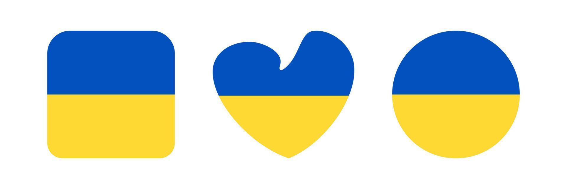 Ukraine Flagge. National ukrainisch Symbol. Quadrat, Herz, runden Form. Blau und Gelb Vektor Illustration.