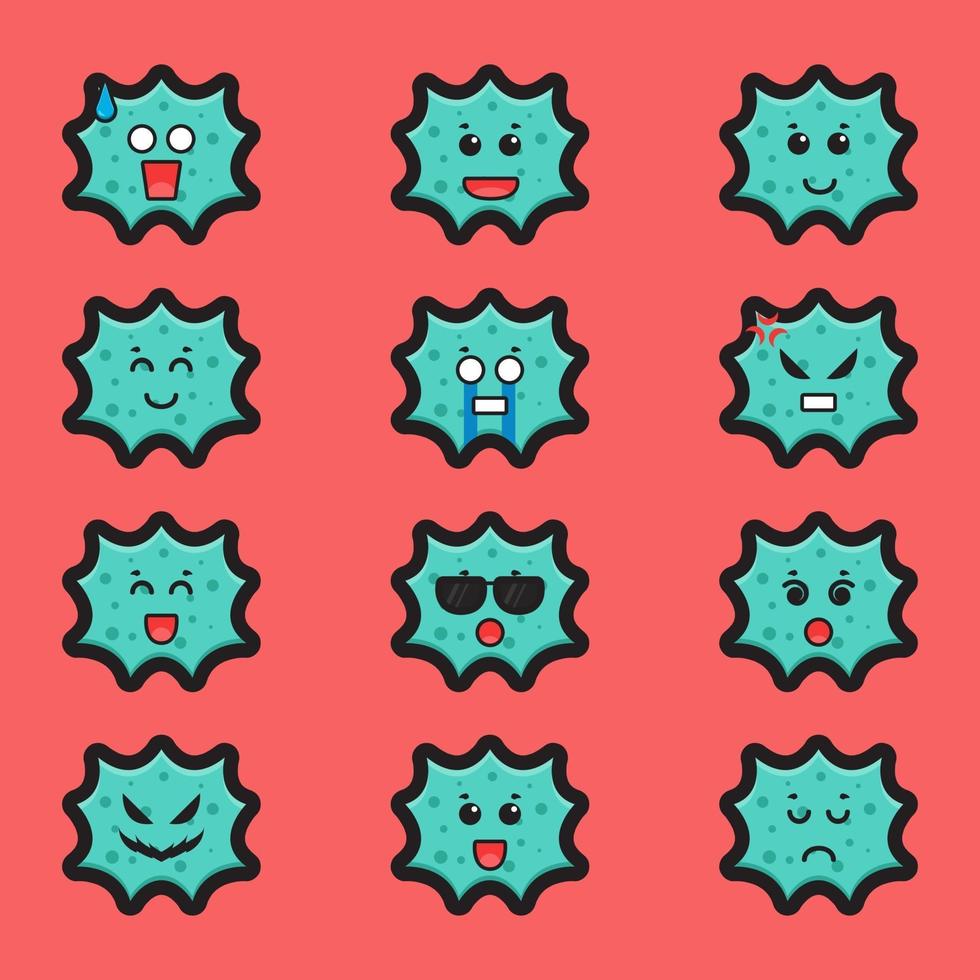 uppsättning av söta virus karaktär med olika uttryck tecknad vektor ikon illustration