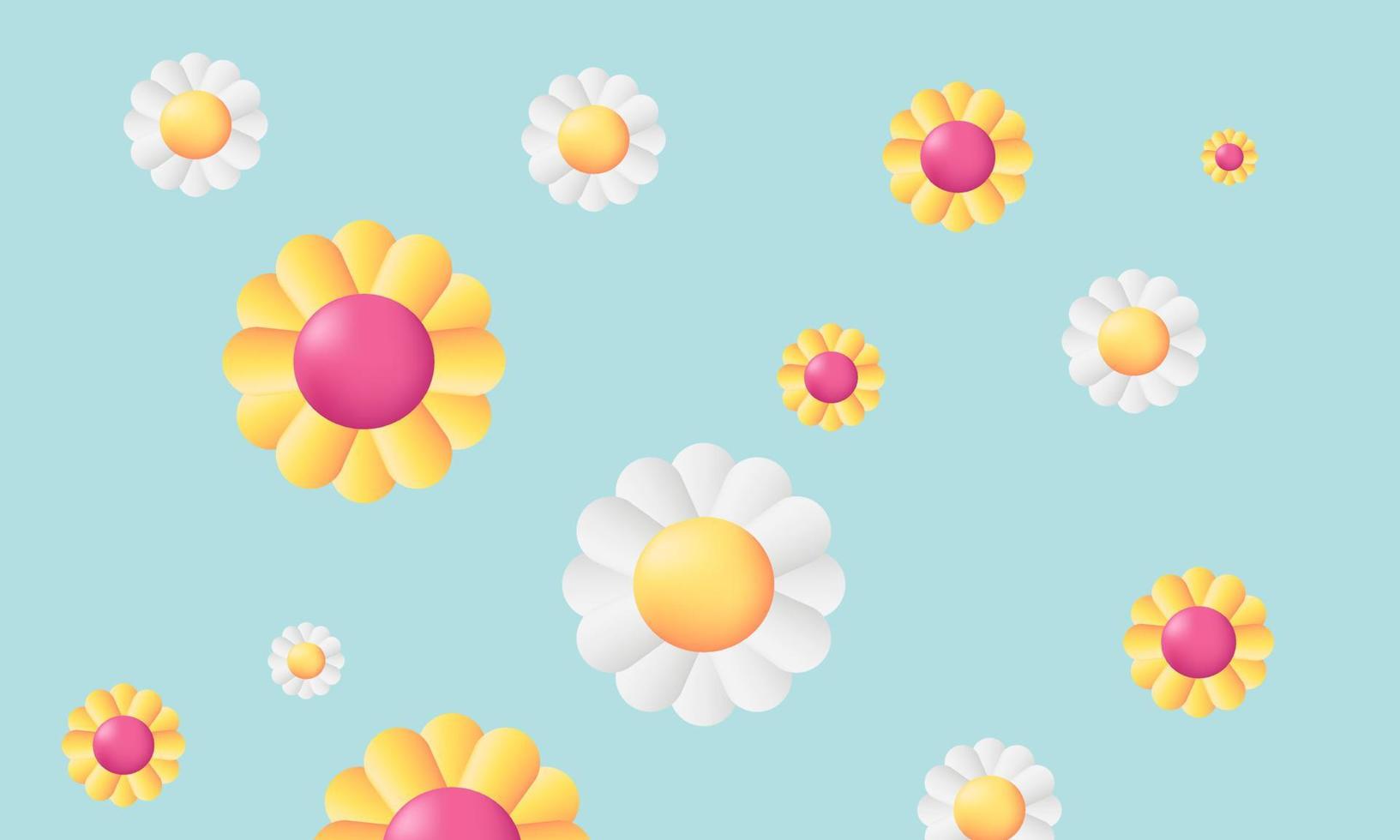 Illustration realistisch Vektor Symbol bunt Gänseblümchen Blume Sammlung Natur 3d kreativ isoliert auf Hintergrund