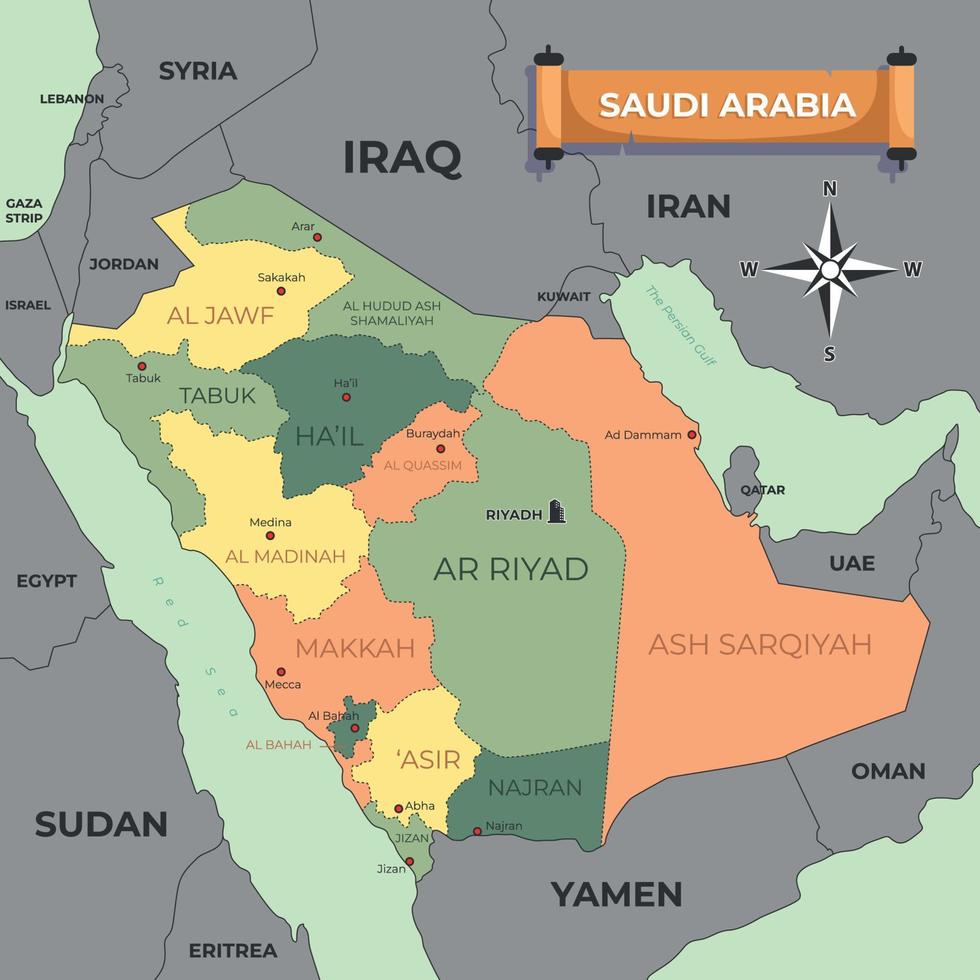 Land Karta av saudi arabien vektor