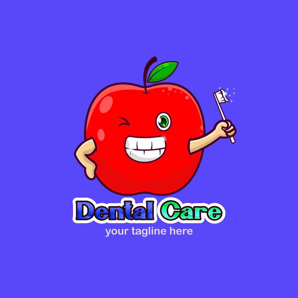 lächelnd Apfel Maskottchen mit Zahnbürste. Dental Pflege Logo. vektor