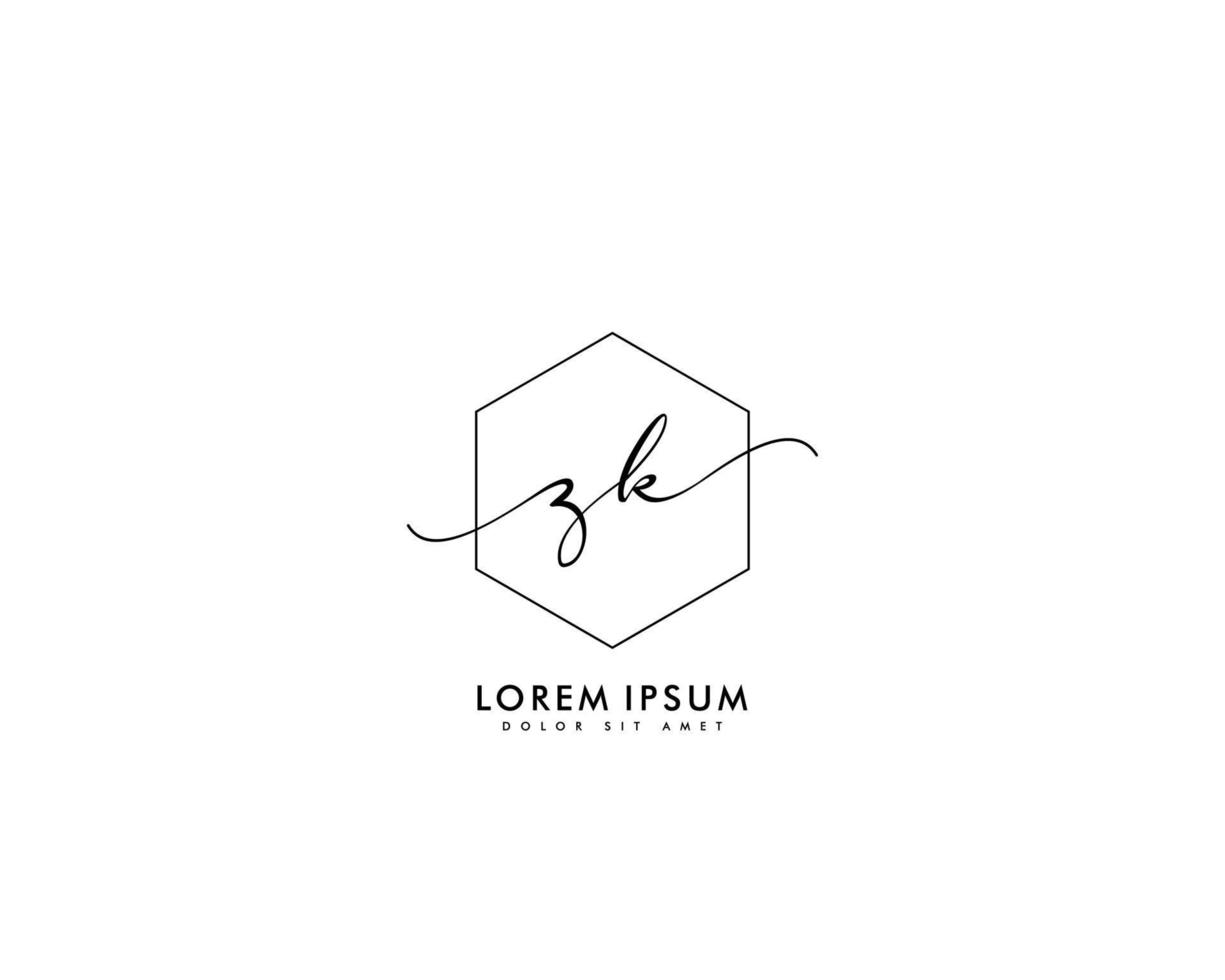 första brev zk feminin logotyp skönhet monogram och elegant logotyp design, handstil logotyp av första signatur, bröllop, mode, blommig och botanisk med kreativ mall vektor