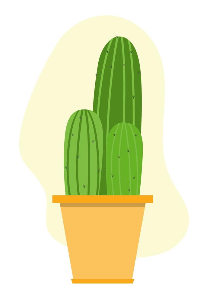kaktus i en pott. tecknad serie kaktus på vit bakgrund. krukväxt för interiör dekoration. vektor illustration.
