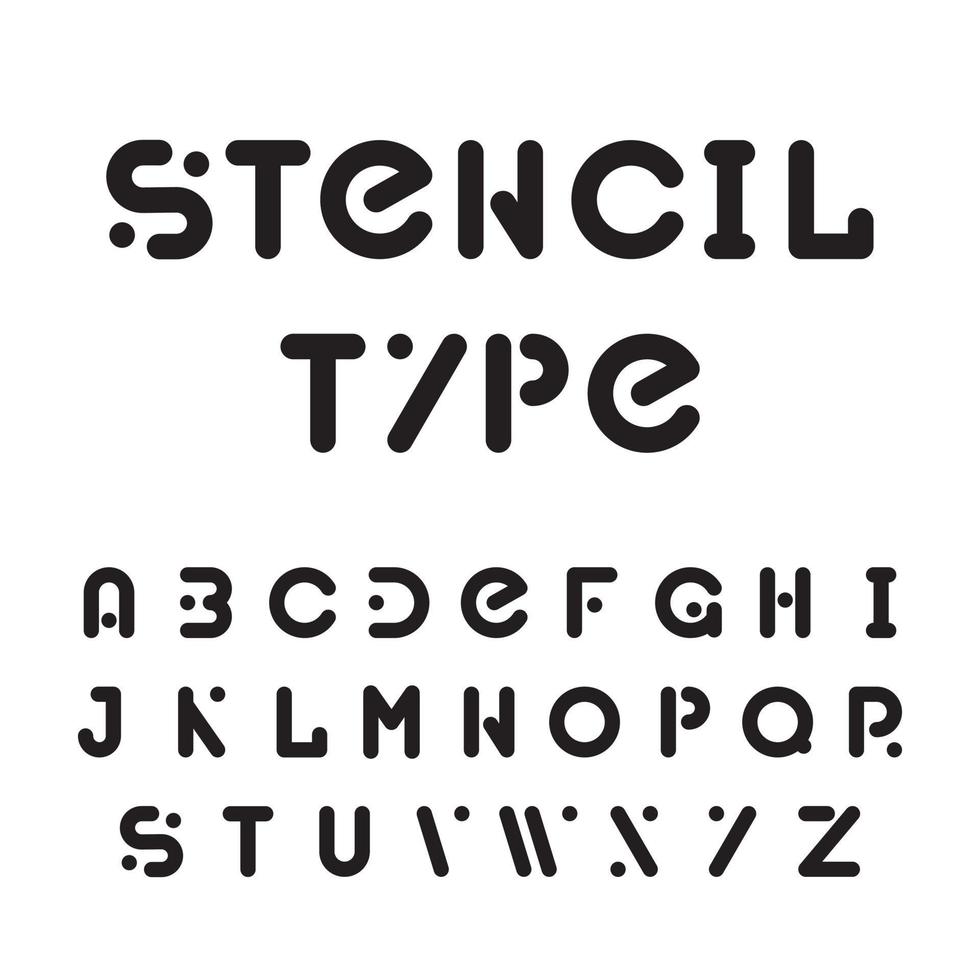 Schablone Schrift, schwarz modular runden Alphabet vektor