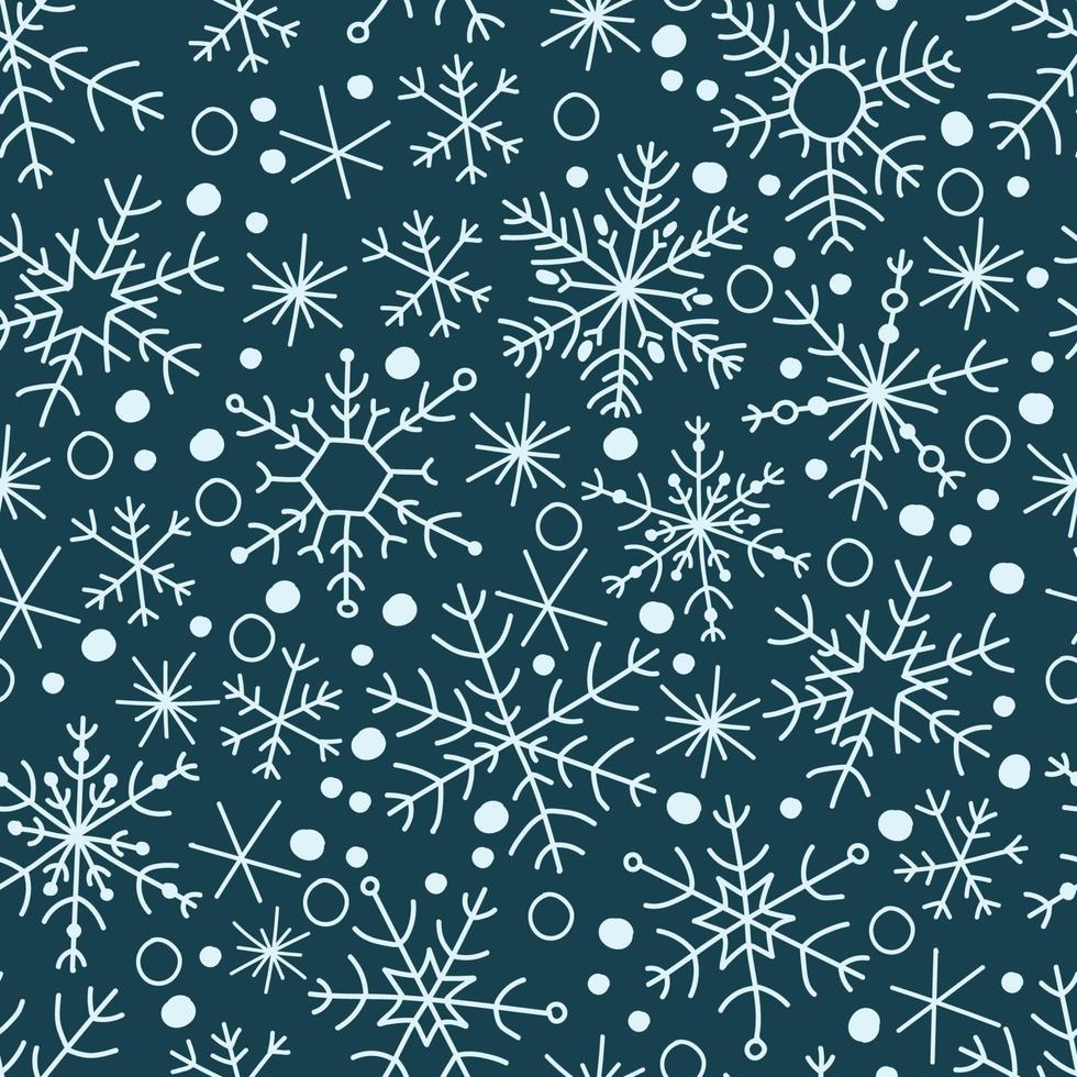 blå snöflinga enkel hand dragen vektor sömlös mönster. ny år, jul textur, vinter- snö, frysta is kristall, xmas frost symbol